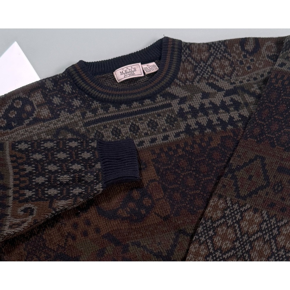 VTG 90s Sears Patchwork Knit Sweater Mens Acrylic Coogi Style Pullover - XL